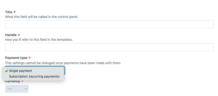 Payment form type setting